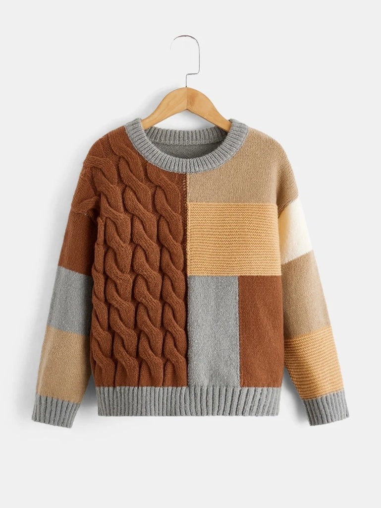 Shein Boys Cable Knit Colorblock Sweater, 13-14T *