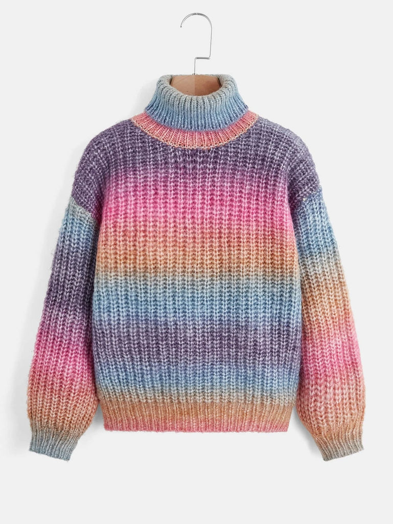 Shein Girls Ombre Turtleneck Drop Shoulder Sweater, 11-12T*/