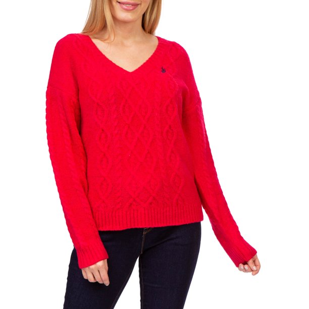 U.S. Polo V-Neck Cable Knit Sweater, 12-14T*