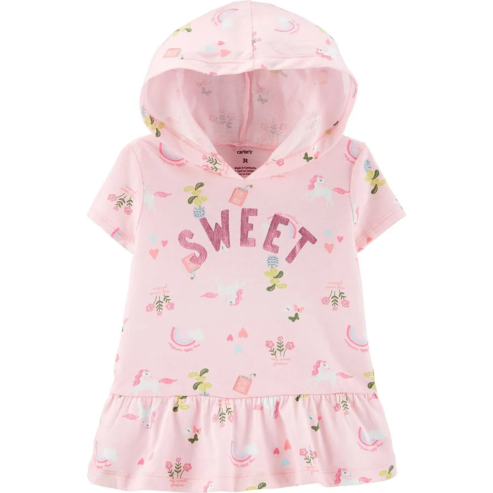 Carter's Floral Unicorn Hooded Peplum Top- Baby, 24M*