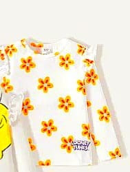 Pat Pat Girls Ruffle Trim Long Sleeves Floral T-shirt, 7-8T*\