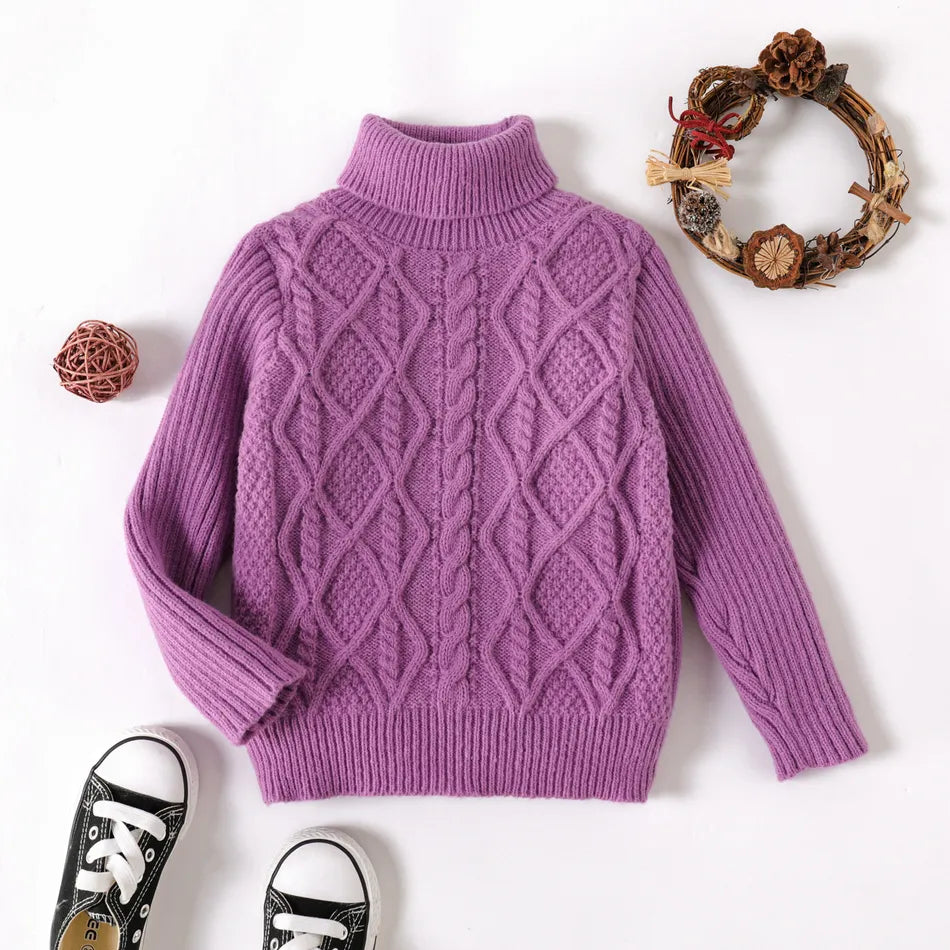 Pat Pat Toddler Girl Turtleneck Solid Color Cable Knit Textured Sweater, 5-6T*