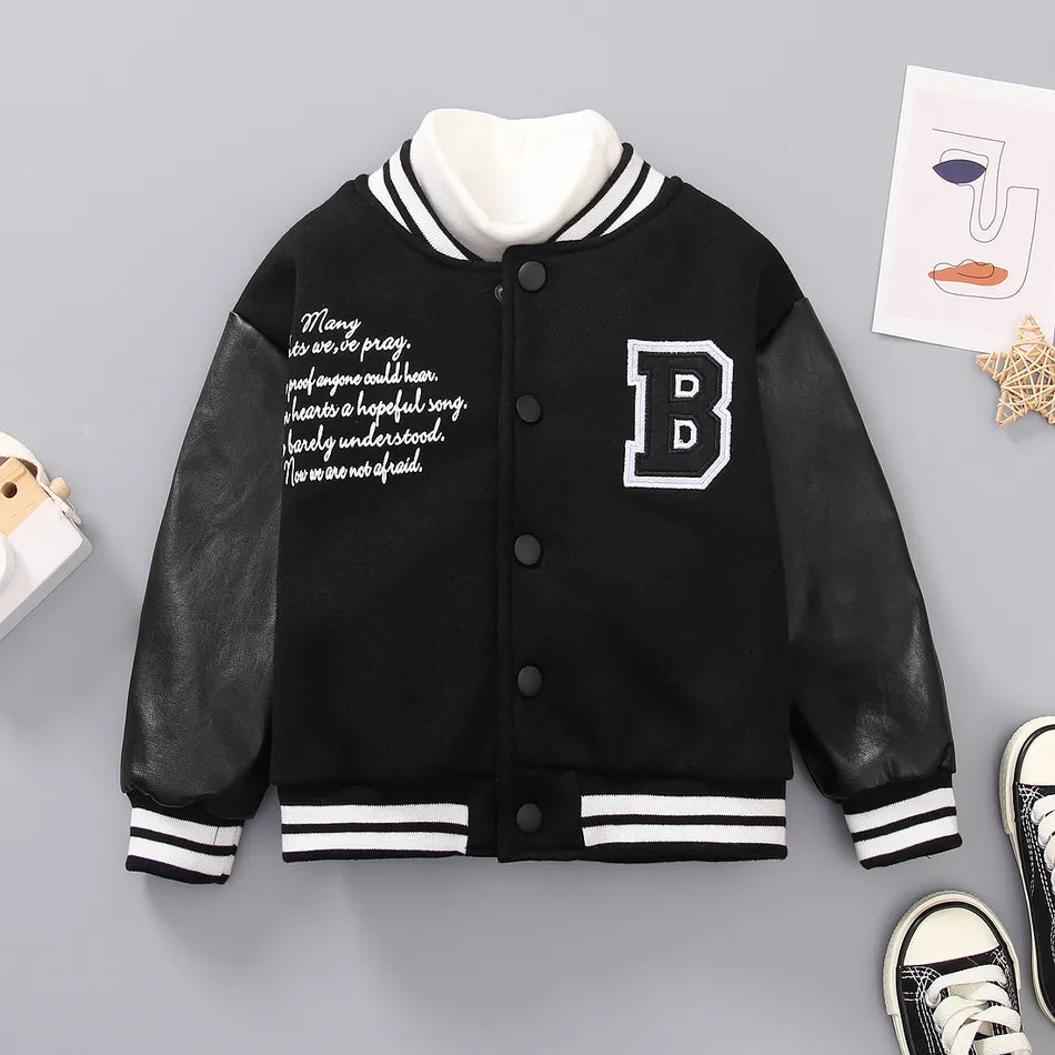 PATPAT Trendy baby boy preppy style pu splice thick bomber jacket , 4-5T*\