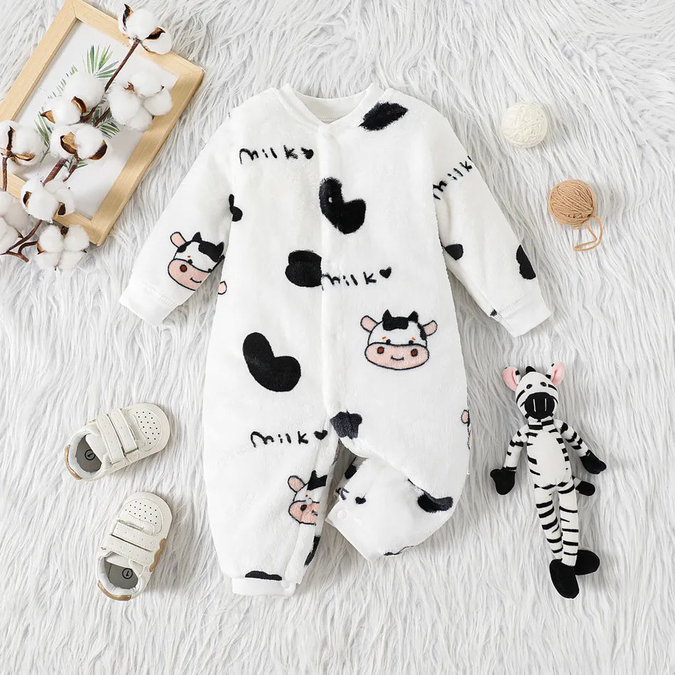 Pat Pat Baby Cow Allover Fluffy Long-sleeve Jumpsuit*\