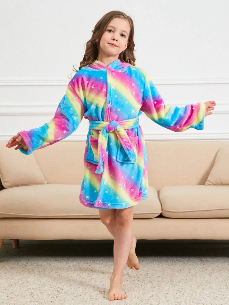Doctor Unicorn\ Girls Robes Pajamas Soft Hooded Galaxy Bathrobe Sleepwear For Girls, 12-13T*