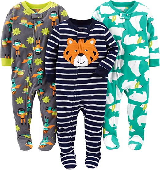 Simple Joys by Carter's Toddlers and Baby Boys' Loose-Fit Flame Resistant Fleece Footed Pyjamas, Pack of 3 , 5T*/