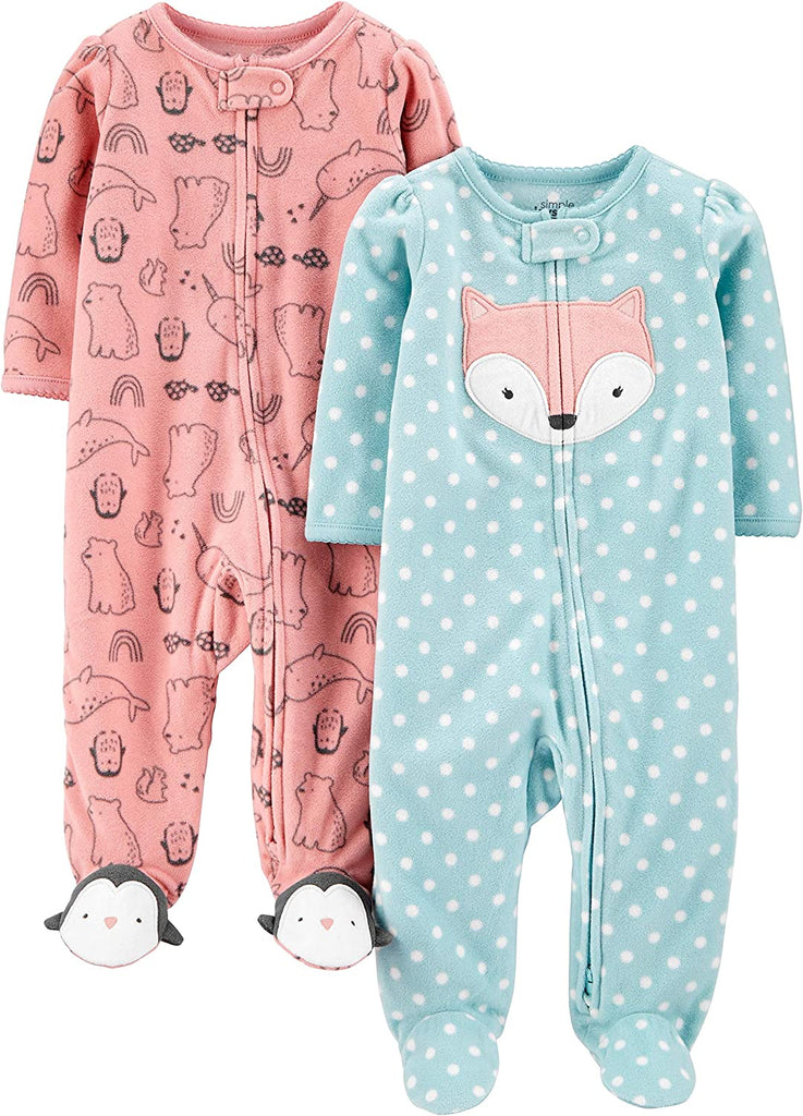 Carter's Baby Girls 2-pack Fleece Footed Sleep and Play Baby & Toddler Sleepers, 3-6M *