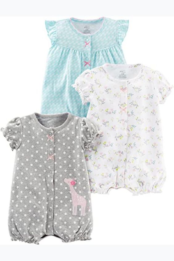 Simple Joys by Carter's Baby Girls' Snap-Up Rompers, Pack of 3, NB*