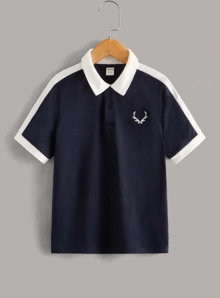 Shein Boys Graphic Contrast Collar Polo Shirt , 9T*