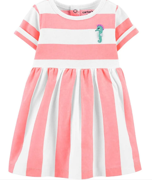 Carter's Striped Seahorse Jersey Dress - Baby Girl, 6M*