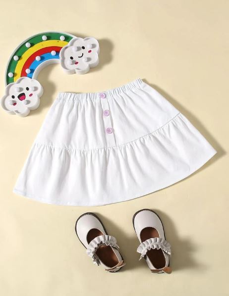 SHEIN Button Front Ruffle Hem Skirt For Kids, 2T*