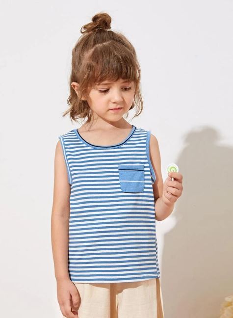 SHEIN Striped Pocket Detail Tank Top For Kids, 2T*